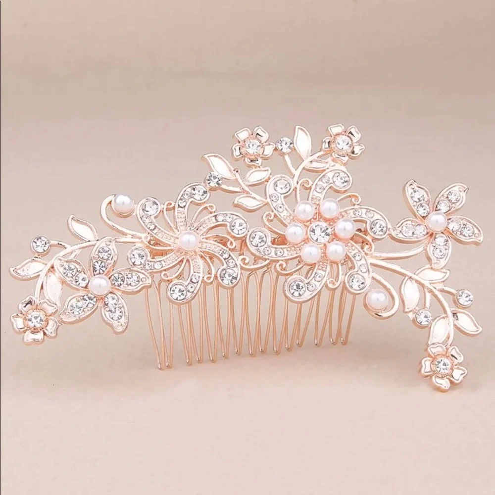 2/$25❤️Bridal Hair Crystal Rhinestone Pearls Hair Accessory Hair Comb Clip - Picture 2 of 3